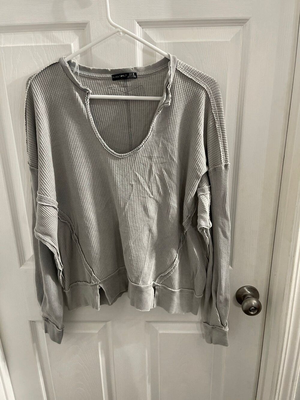 Black Tape Long Sleeve Deconstructed Top Size M Light Gray